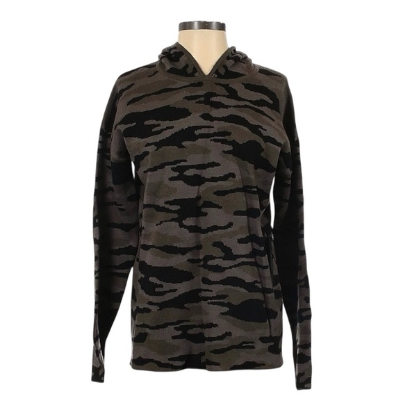 NWT Tahari Brown Camo Hoodie Sweater S Stretch Knit Pullover Long Sleeve Relaxed - Picture 1 of 8